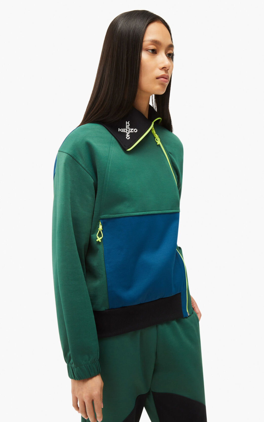 Kenzo Sport Zip スウェット レディース 暗緑 - QZGWKV729